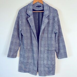 LOVE TREE Black & White Longline Houndstooth Glen Plaid Blazer